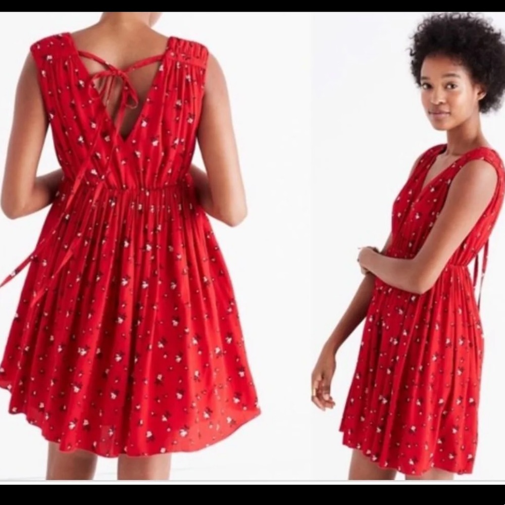 Madewell Mongolia Tie Back Red Empire Waist Dress